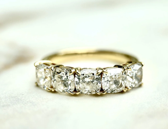 LD117-YG or LD117-P  Cushion Cut Low Set Diamond Band – 2.50ct