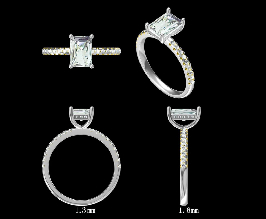 LD165-YG or LD165-P 2ct radiant cut diamond with hidden halo and diamond band 9x6.1mm (Mount)