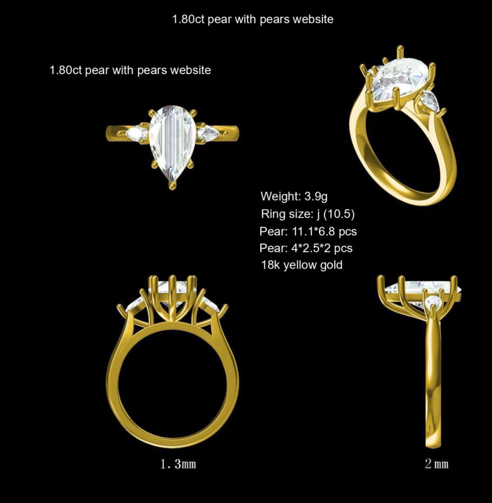 LD2060 YG and LD2060 P   11 x 6.8mm pear and 4 x 2.5mm side pears diamond Engagement Ring  (Mount) 