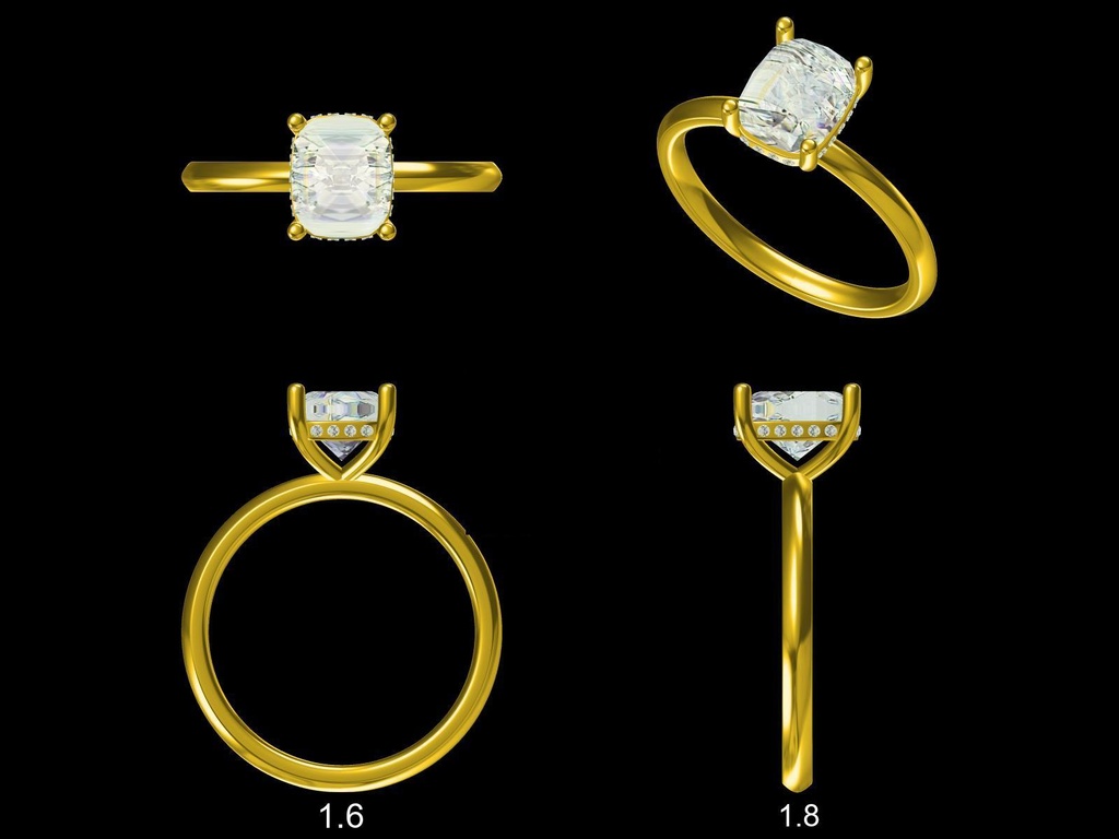 LD147-YG  Classic Lab Grown Cushion Hidden Halo, Hand picked 2ct+ 8x6.5mm, D/E colour and VVS clarity in 18k Yellow Gold(Mount)   