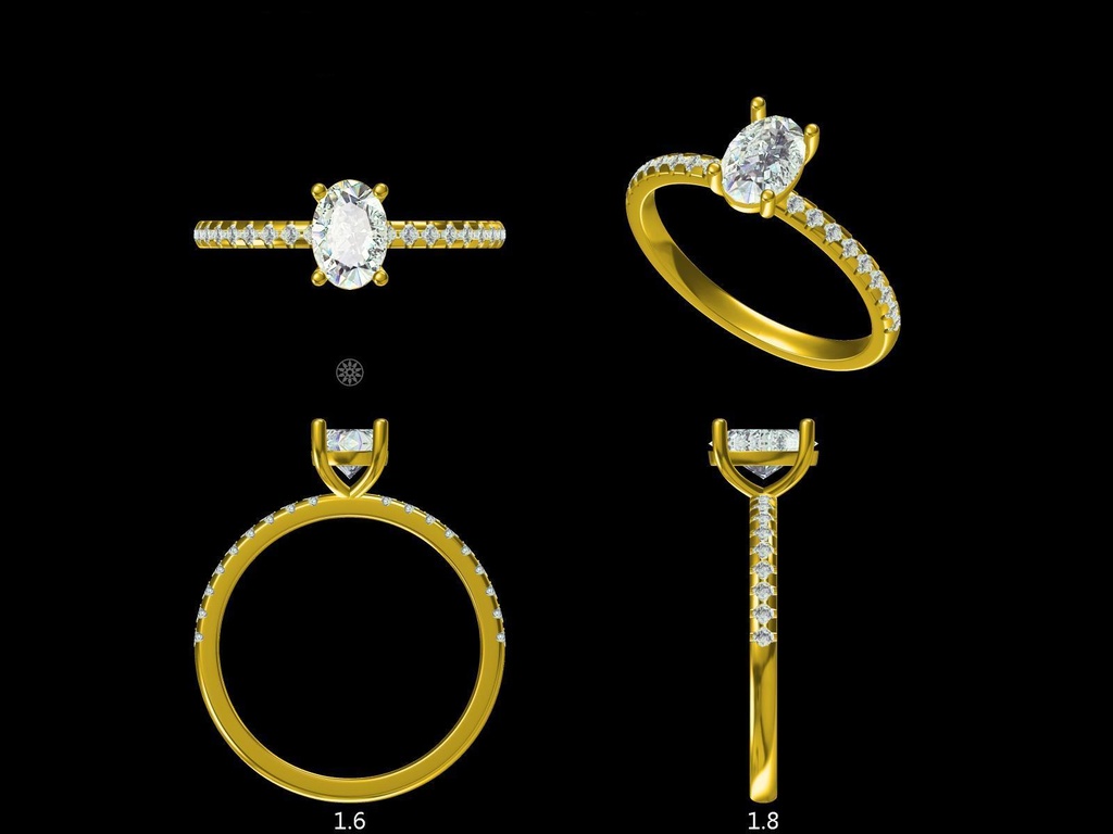 LD043-YG Certified Lab Grown Oval Solitaire with Diamond Band – Hand picked 0.90ct+ 7.5x5.2mm (Mount)  