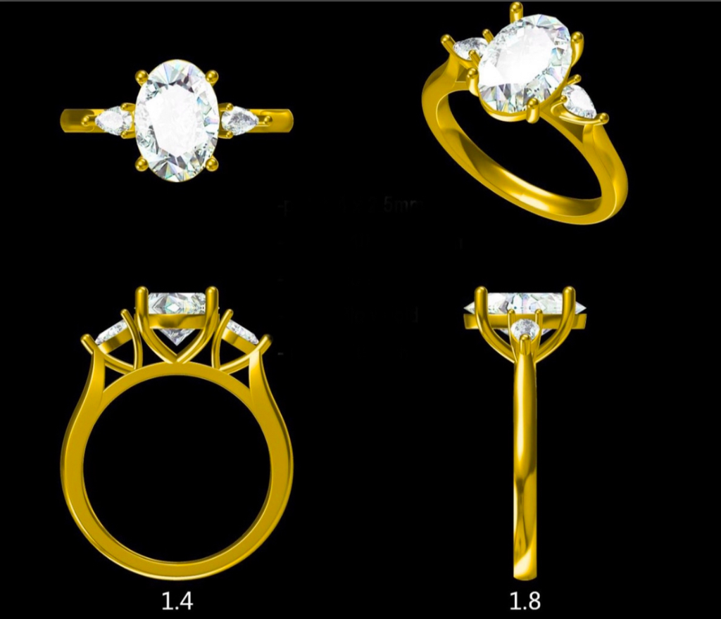 LD163YG or LD163-P 3ct oval cut diamond with pear cut side stones 11.5x8mm (Mount)       