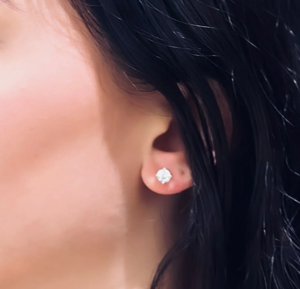 LD128YG or LD128WG 2ct+ Classic Diamond Stud Earrings, Certified Lab Grown, 6.3mm, E/VS1+