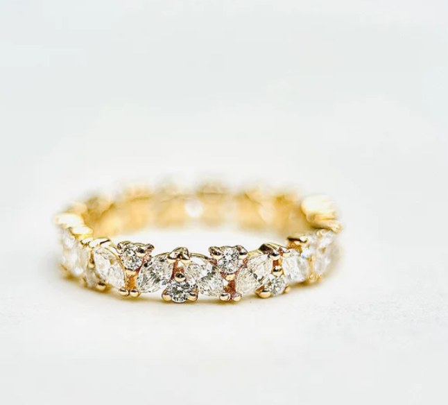 LD015-YG or LD015-P  Marquise and Round Brilliant Cut Diamonds Full Band – 1.35ct 