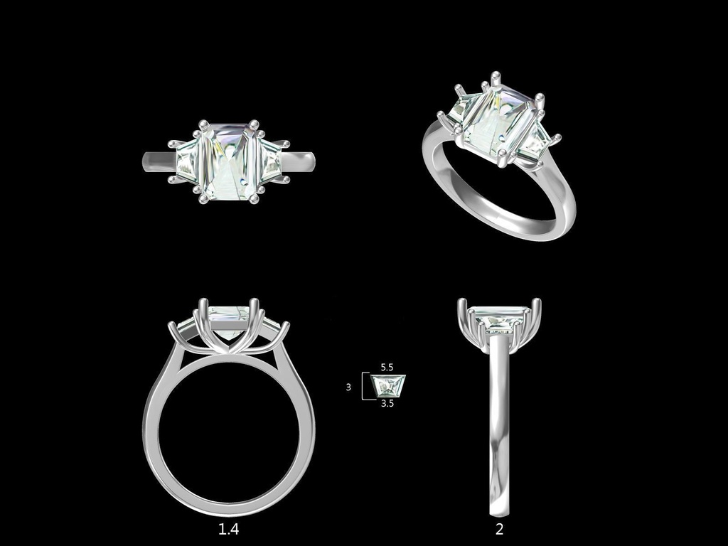 LD 2037 P and  LD 2037 YG Radiant (8.5mm x 6mm) and trapezoids  ring (Mount)   