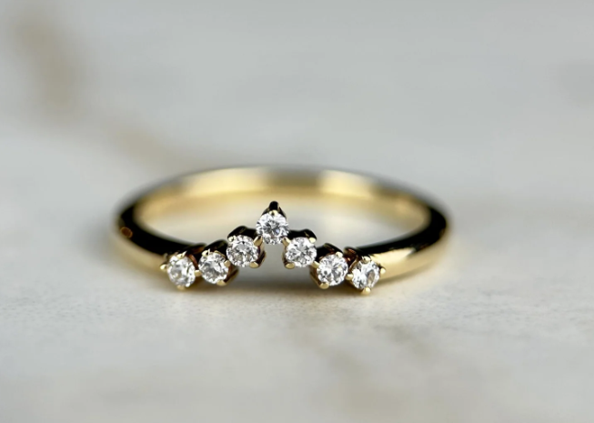 LD088-YG or LD088-P  Shaped Delicate Wedding Band – 0.15ct 
