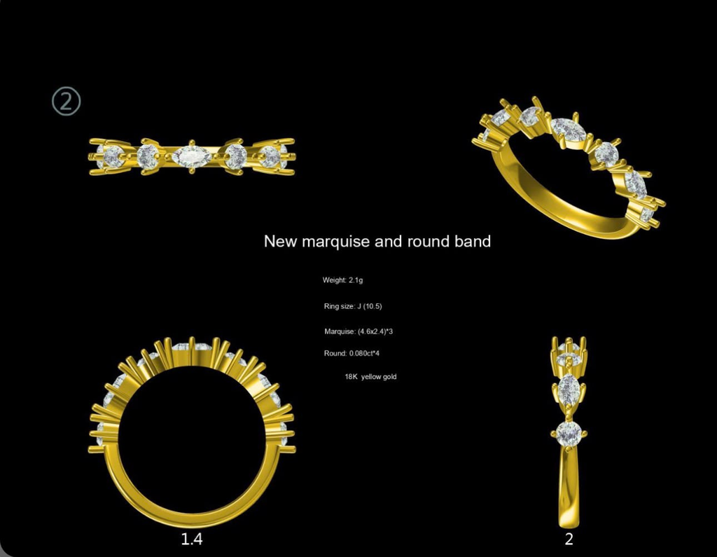 LD094-YG or LD094-P  Marquise and Round Band – 0.70ct 