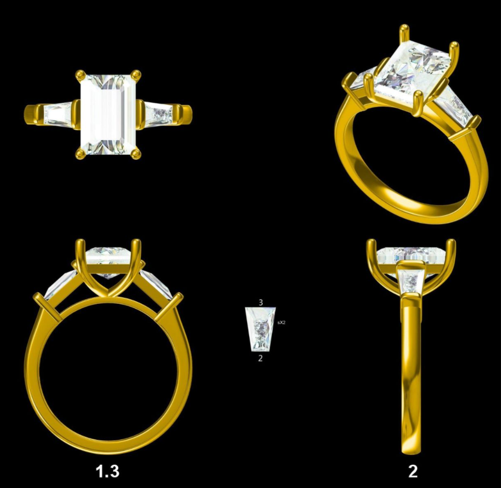 LD2036 P and LD2036 YG  9 x 6.3mm Radiant and tapering baguettes Ring  (Mount) 