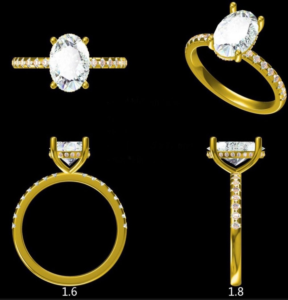  LD 2021 YG and LD 2021 P Main oval is 9 x 6mm Oval 1.50ct hidden halo and diamond band ring (Mount)  