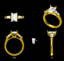 LD 2020 P and LD 2020 YG 1.50ct Radiant and tapering baguettes  Radiant ring is 8 x 5.5mm (Mount)   