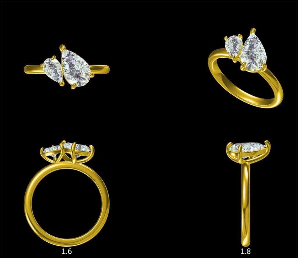 LD2047 P and LD2047 YG   Pear  10 x 6.5mm and 8 x 5mm moi Et Toi Engagement Ring  (Mount) 