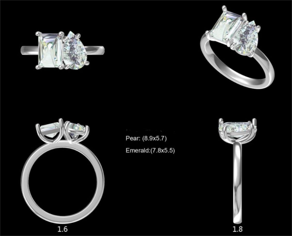 LD 2055 YG and LD2055 PT Moi et toi Emerald and pear diamond ring (Mount)    