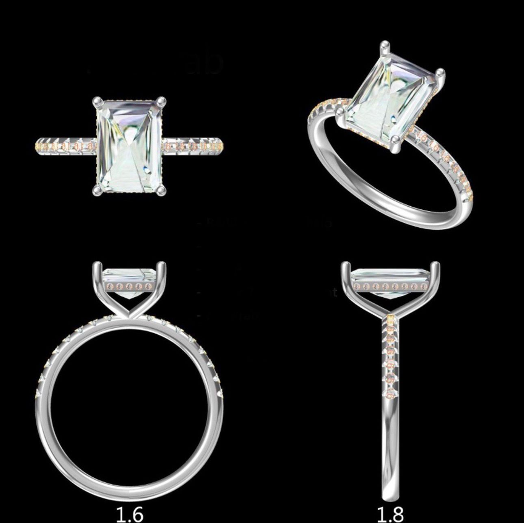  LD165-P and LD165-YG  Classic Radiant Cut Hidden Halo with Diamond Band - 1.80ct+ ( 8.5 x 5.8mm, D/E &VVS) engagement ring (Mount)  